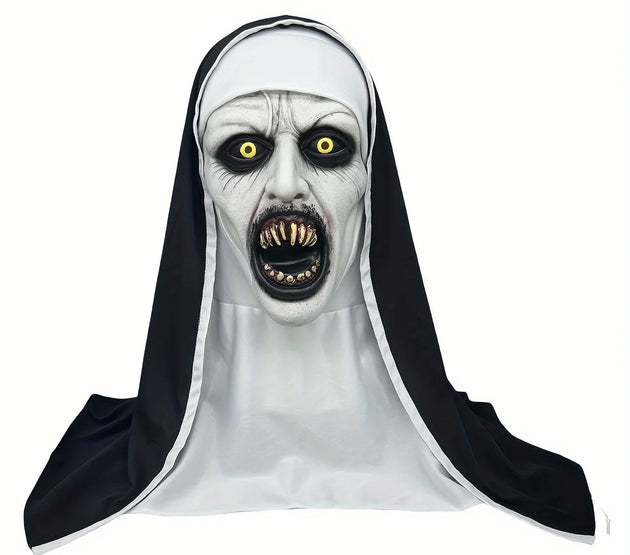 Halloween Horror Nun Mask - Synthetic Latex, Hand Wash, Street Style Horror Costume Accessories