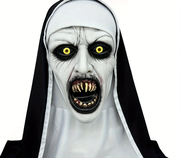 Halloween Horror Nun Mask - Synthetic Latex, Hand Wash, Street Style Horror Costume Accessories
