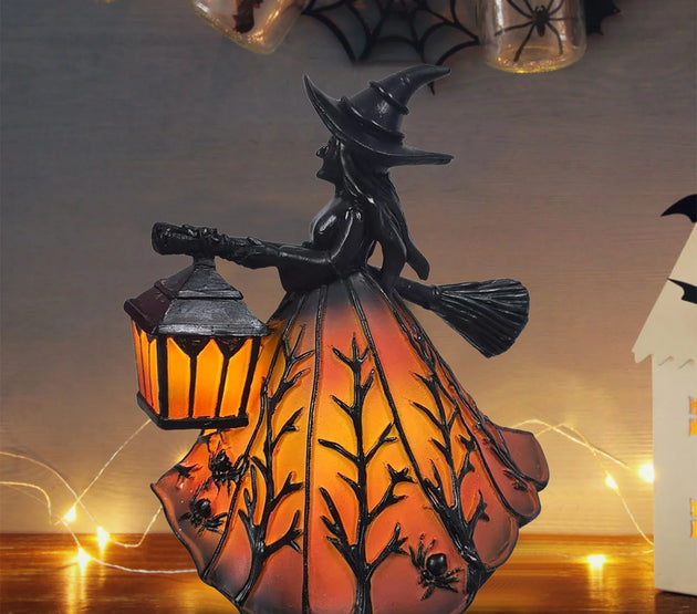 Gothic Witch Halloween Decorations Witch Lamp Spooky Standing Night Light Unique Witch Statue Table Lamp for Bedroom Home Decor
