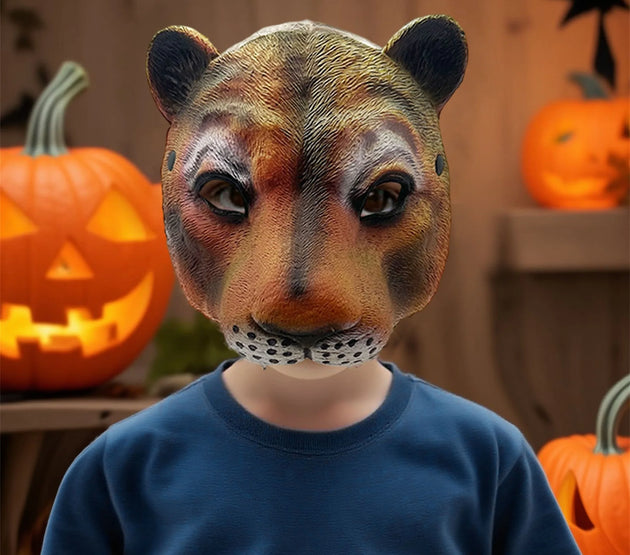 Funny Halloween Tiger Face Mask Cosplay Costume Full Head Latex Animal Mask for Party Dress Up and Favor