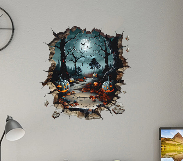Gothic Halloween Wall Decal Haunted House Ghosts and Bats Scary Wall Decorations for Spooky Home Atmosphere