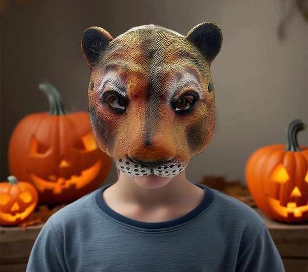 Funny Halloween Tiger Face Mask Cosplay Costume Full Head Latex Animal Mask for Party Dress Up and Favor