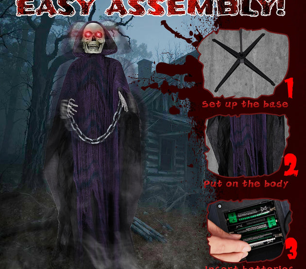 6ft Halloween Decorations Outdoor Life Size Animatronics Grim Reaper with Chain, Sound-Actived Party Decor with Creepy Sound