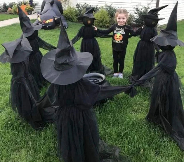 Halloween Light-Up Scary Witches With Stakes Outdoor Holding Hands Screaming Witches Sound Activated Sensors Halloween Decor