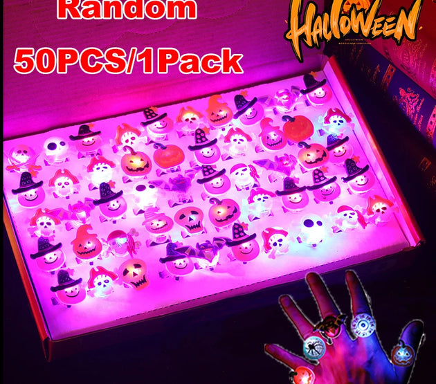 LED Luminous Halloween Rings Creative Pumpkin Ghost Skull Glowing in Dark Finger Rings Lights Jewelry Party Gifts