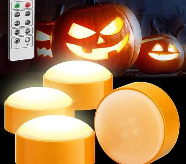 4Pack Battery Operated Halloween LED Pumpkin Lights with Remote Control and Timer Function for Indoor and Outdoor Halloween Dec