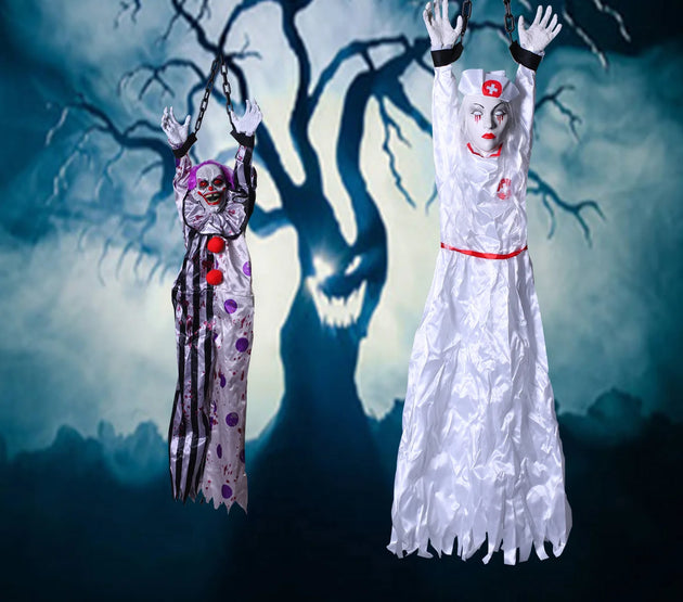 Halloween Animatronics Decoration Hanging Clown Nurse Voice Control Electric Outdoor Scary Clearance Horror Haunted House Props