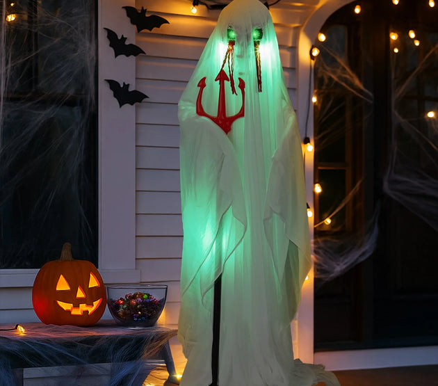 Halloween Scary Decoration 4.3FT Sound-Actived Animatronics Ghost with Trident