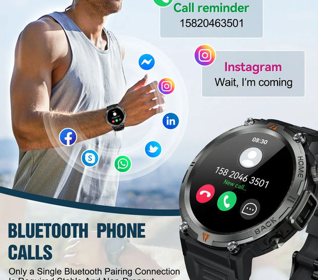 EIGIIS KE3 Smart Watch 3ATM Waterproof Original Design For Men Bluetooth Call Health Monitor With Flashlight 100+ Sports Modes