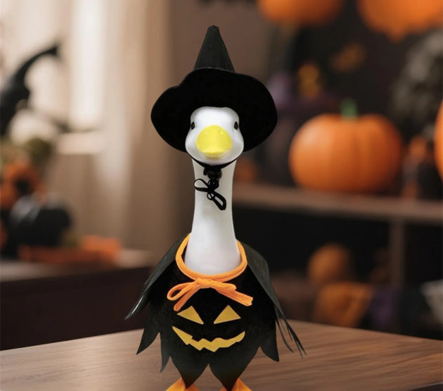 Halloween Porch Goose Outfits Ghost Costume and Hat Goose Statue Clothes Garden Decoration for Spooky Season