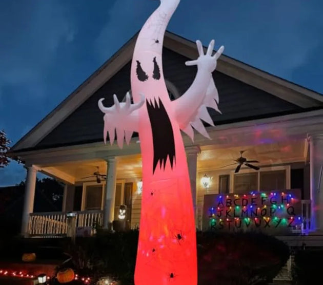 12 FT Halloween Inflatables Ghost Outdoor Decorations Blow Up Yard Giant Towering Terrible Spooky Flame Lamp Ghost with Builtin
