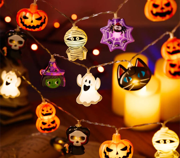 1PC 10/20 LED Halloween Battery Box String Lights,Without Battery Cute Shape Lights 2025 Home Indoor Garden Holiday Party Decor
