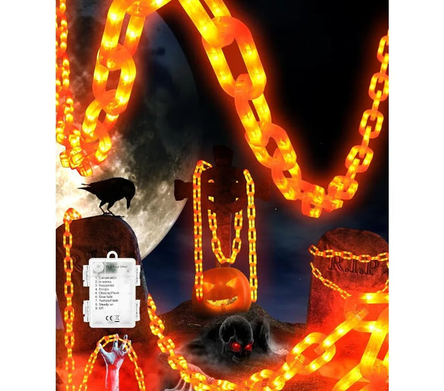 Halloween Decorations Battery String Lights 10 Ft 160 LED Plastic Chain String Lights with Waterproof 8 Lighting Modes and Time