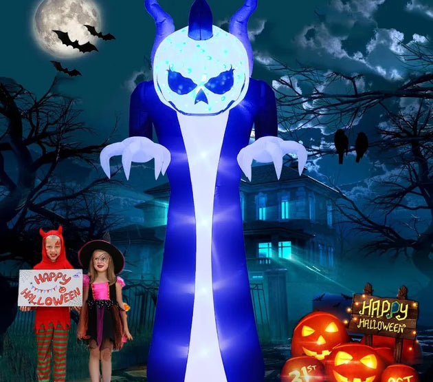 10FT Height Halloween Inflatables Outdoor Pumpkin Head Ghost Blow Up Yard Decoration Clearance with LED for Halloween Party Ind