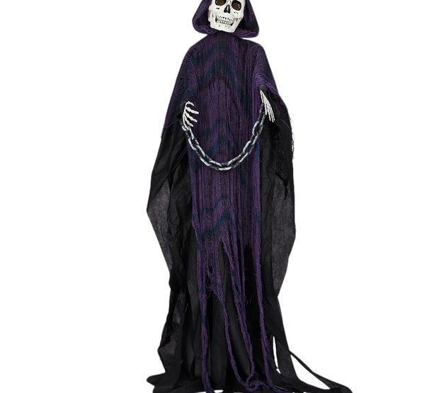 6ft Halloween Decorations Outdoor Life Size Animatronics Grim Reaper with Chain, Sound-Actived Party Decor with Creepy Sound