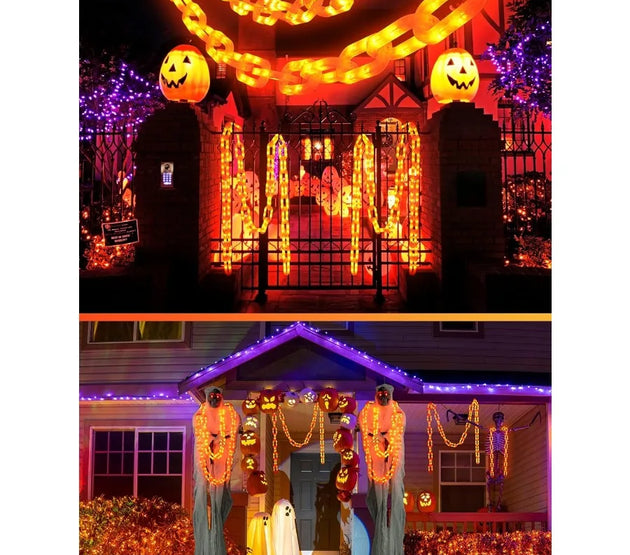 Halloween Decorations Battery String Lights 10 Ft 160 LED Plastic Chain String Lights with Waterproof 8 Lighting Modes and Time