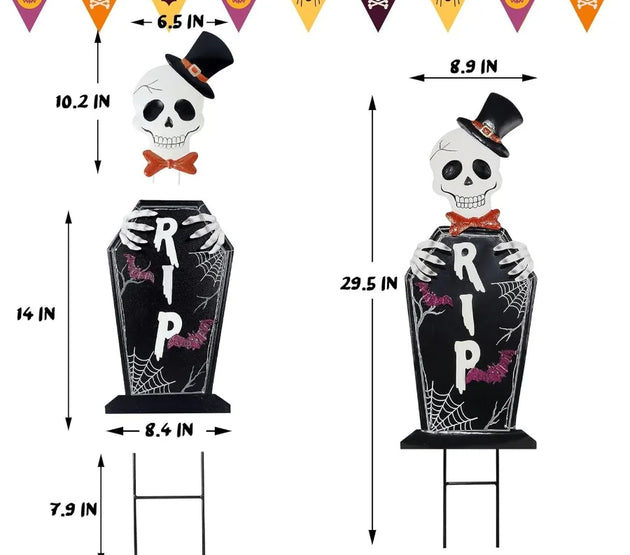 Joliyoou Halloween Yard Stake 26.4 Solar Lighted Metal Tombstone with Glow in The Dark Ghosts 18 LED Purple Lights Spooky Yard
