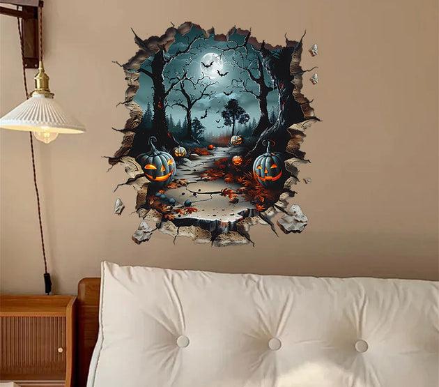 Gothic Halloween Wall Decal Haunted House Ghosts and Bats Scary Wall Decorations for Spooky Home Atmosphere