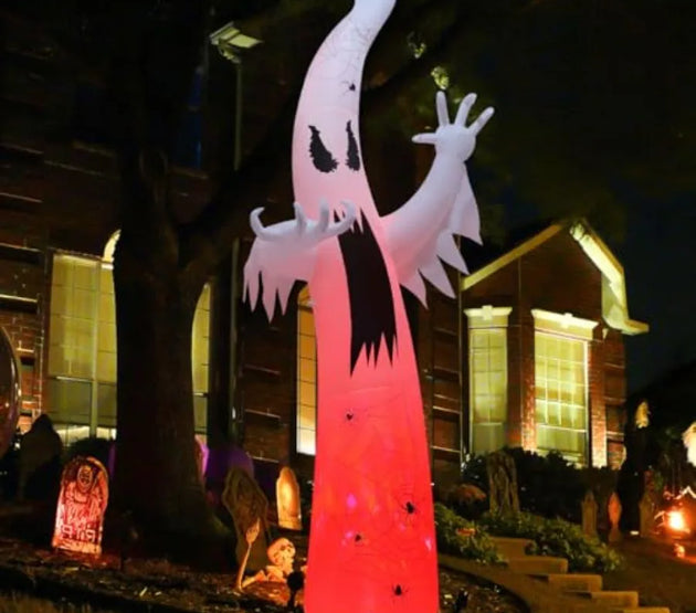 12 FT Halloween Inflatables Ghost Outdoor Decorations Blow Up Yard Giant Towering Terrible Spooky Flame Lamp Ghost with Builtin