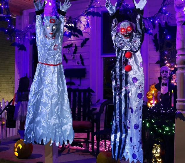 Halloween Animatronics Decoration Hanging Clown Nurse Voice Control Electric Outdoor Scary Clearance Horror Haunted House Props
