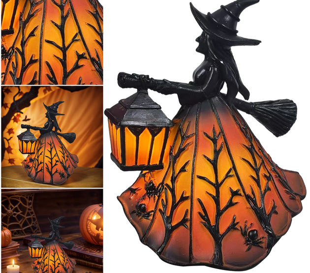 Gothic Witch Halloween Decorations Witch Lamp Spooky Standing Night Light Unique Witch Statue Table Lamp for Bedroom Home Decor