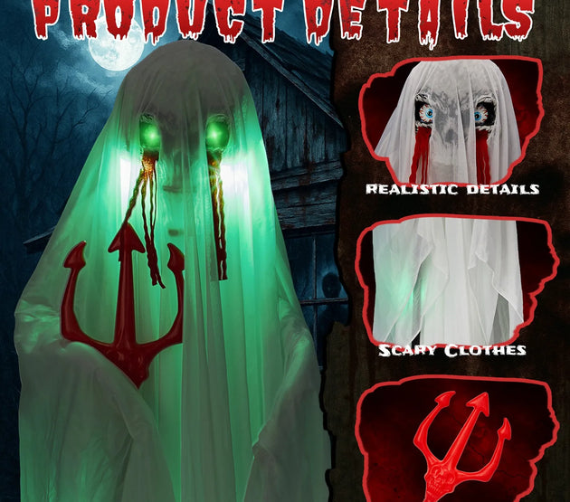 Halloween Scary Decoration 4.3FT Sound-Actived Animatronics Ghost with Trident