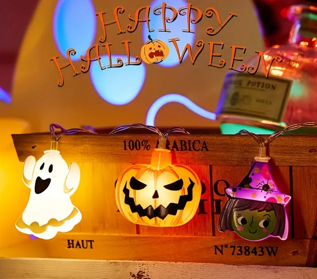 1PC 10/20 LED Halloween Battery Box String Lights,Without Battery Cute Shape Lights 2025 Home Indoor Garden Holiday Party Decor