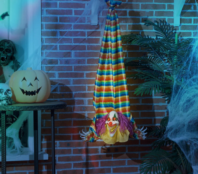 HOMCOM 3.8' Outdoor Halloween decorations, electronically hanging clown corpses, sound and motion activated animated props