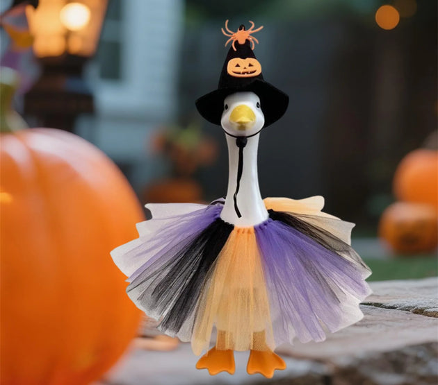Halloween Porch Goose Outfits Ghost Costume and Hat Goose Statue Clothes Garden Decoration for Spooky Season