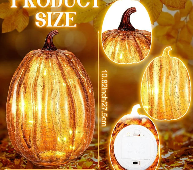 Large Glass Pumpkin LED Light for Fall and Thanksgiving Home Decor Ideal for Bedroom Bathroom Hallway and Halloween Nighttime A