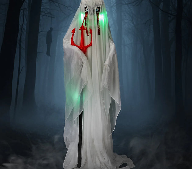 Halloween Decor 4.3 FT Sound-Actived Life Size Animatronics Ghost with Trident