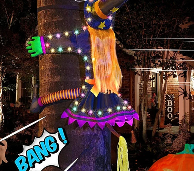 Halloween Crashing Witch into Tree Halloween Outdoor Decoration 2 Mode With Light Flying Witch Lawn Patio Tree Garden Decoration
