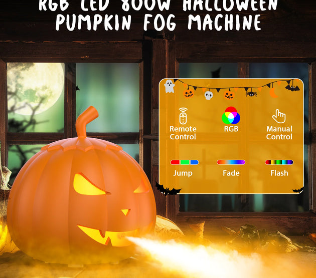 Fieryzeal 800W Fog Machine Halloween Decoration Pumpkin Smoke Machine with Remote Control RGB LED Light Halloween Maker Fogger
