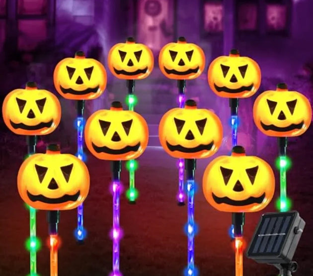 10 Pcs Halloween SolarPowered Pumpkin Pathway Lights for Outdoor Decorations 5 Color LED Illumination Ideal for Graveyard Porch