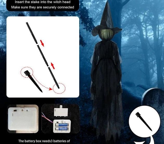 Halloween Light-Up Scary Witches With Stakes Outdoor Holding Hands Screaming Witches Sound Activated Sensors Halloween Decor
