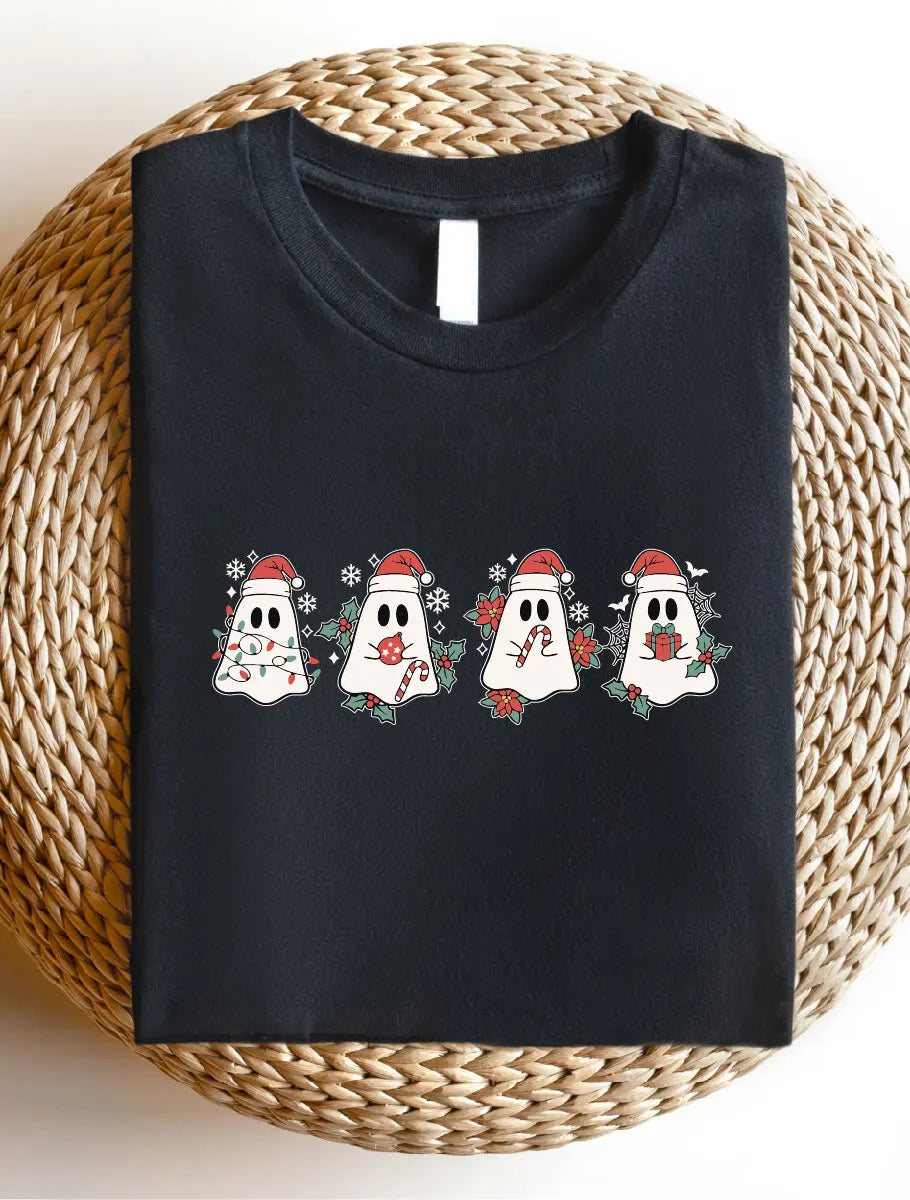 Cute Christmas Ghosts Shirt, Holiday Ghost Spooky Christmas T-Shirt, Xmas Holiday Short Sleeve Tee