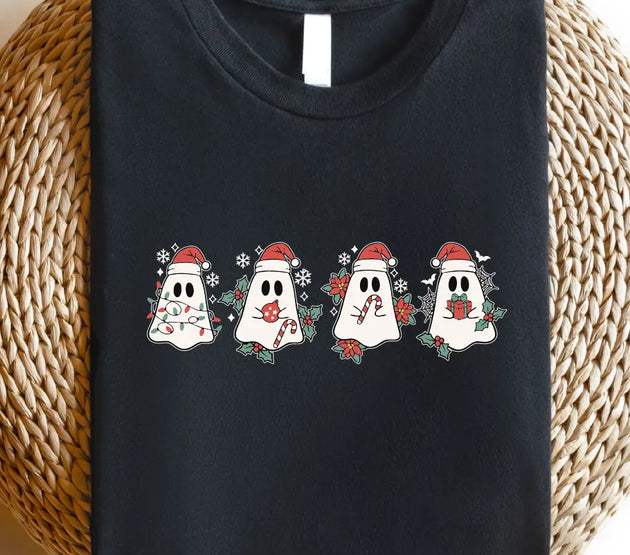 Cute Christmas Ghosts Shirt, Holiday Ghost Spooky Christmas T-Shirt, Xmas Holiday Short Sleeve Tee