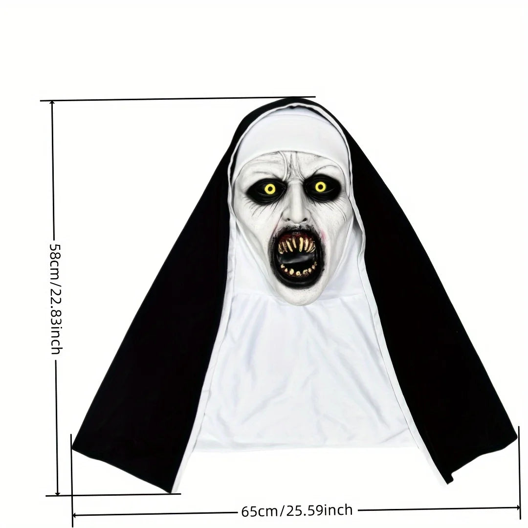 Halloween Horror Nun Mask - Synthetic Latex, Hand Wash, Street Style Horror Costume Accessories