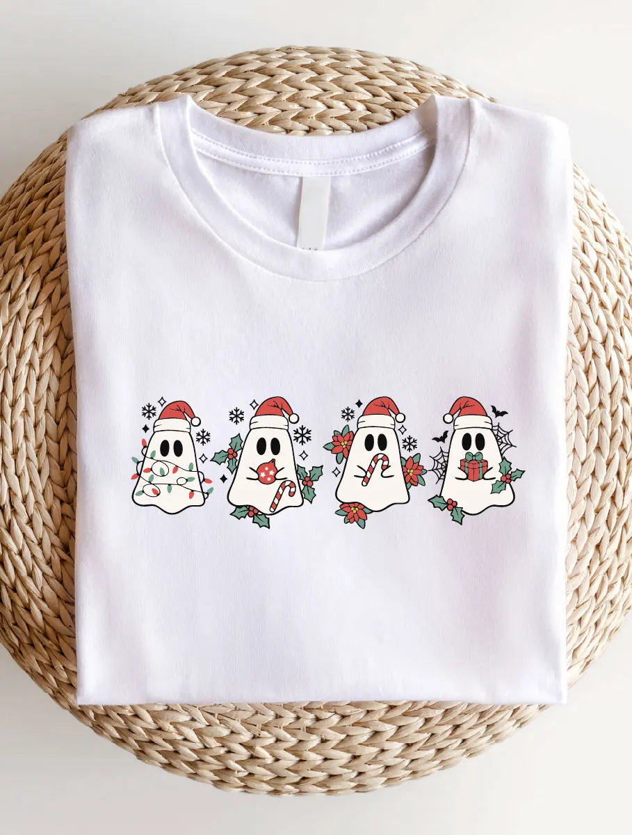 Cute Christmas Ghosts Shirt, Holiday Ghost Spooky Christmas T-Shirt, Xmas Holiday Short Sleeve Tee