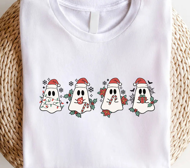 Cute Christmas Ghosts Shirt, Holiday Ghost Spooky Christmas T-Shirt, Xmas Holiday Short Sleeve Tee