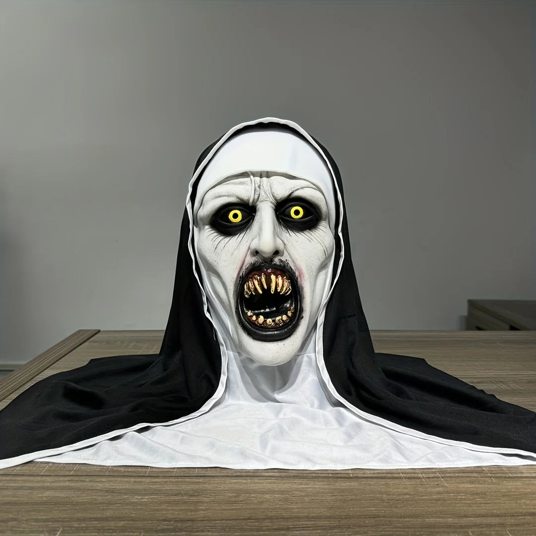 Halloween Horror Nun Mask - Synthetic Latex, Hand Wash, Street Style Horror Costume Accessories