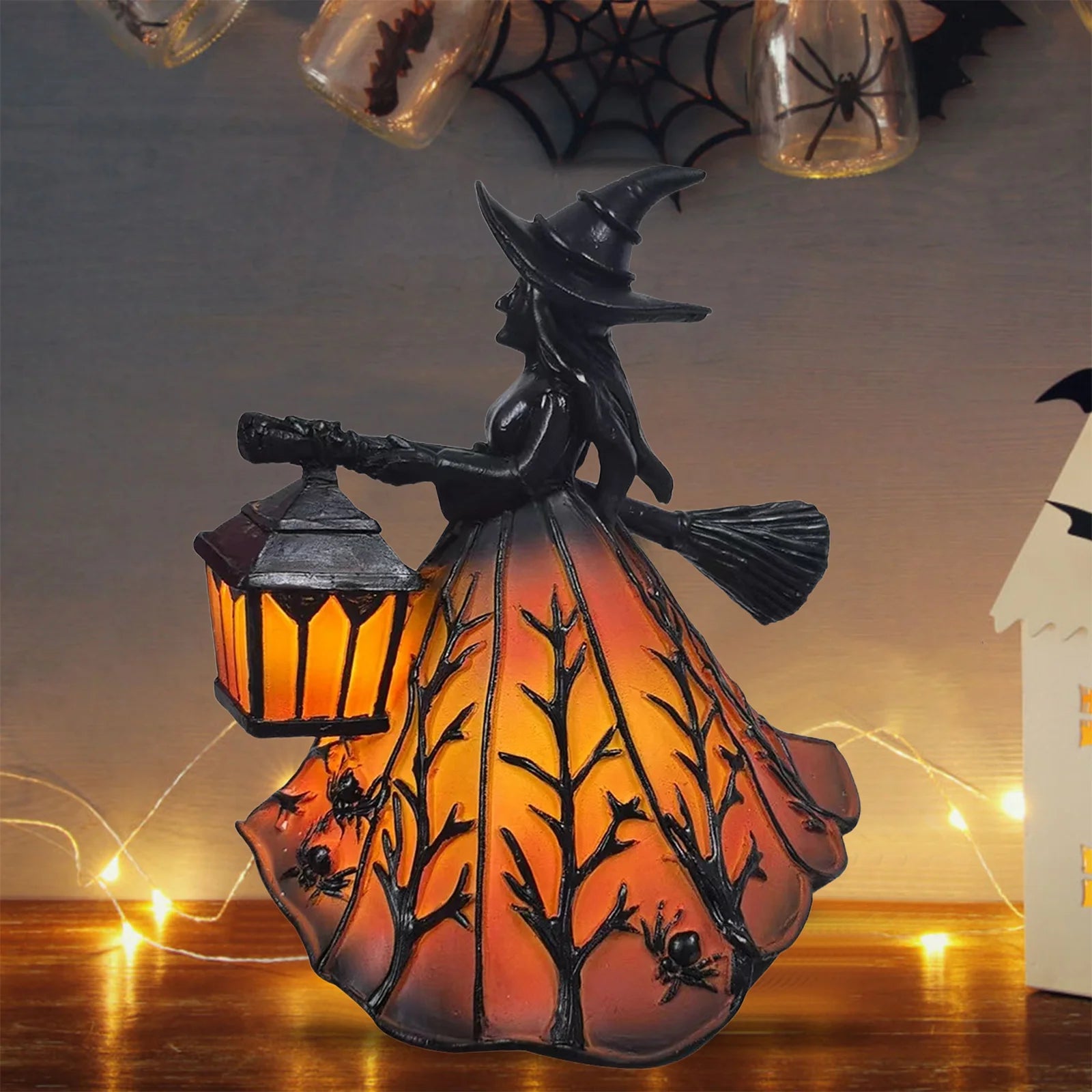 Gothic Witch Halloween Decorations Witch Lamp Spooky Standing Night Light Unique Witch Statue Table Lamp for Bedroom Home Decor