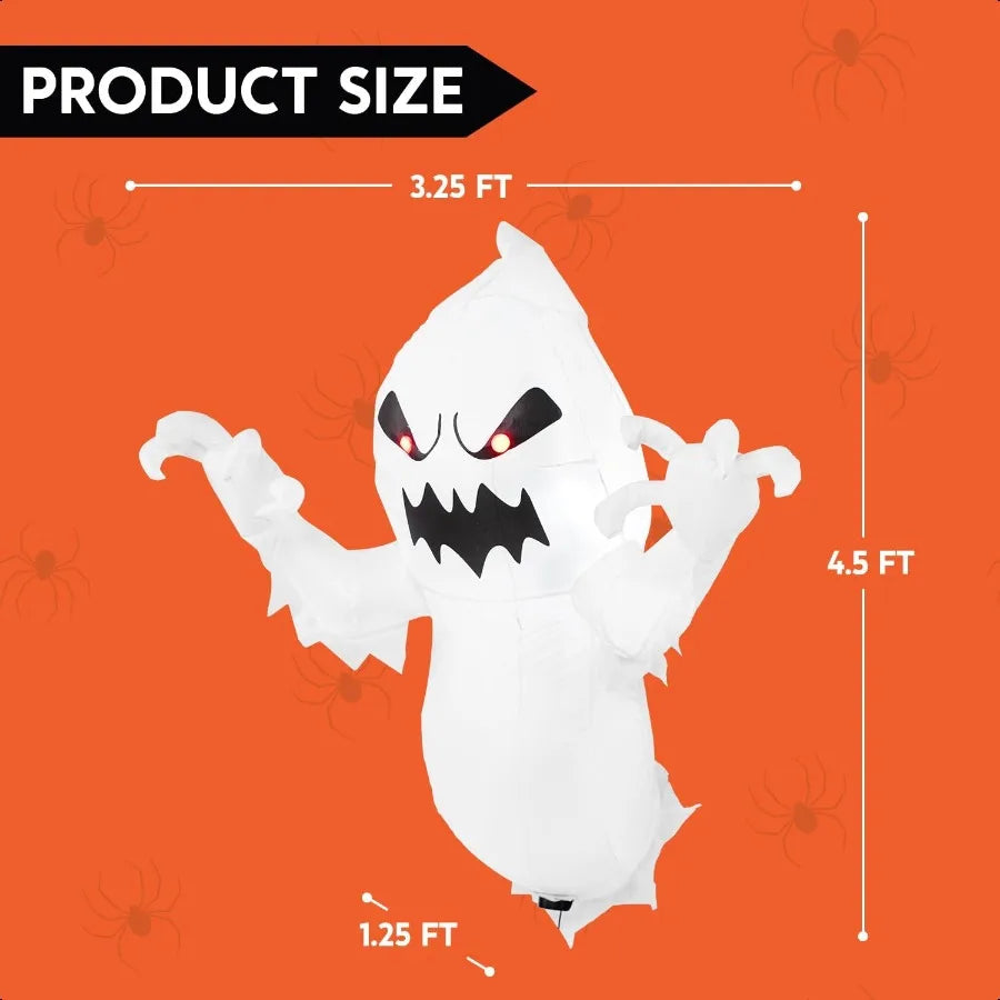 4.5 FT Halloween Iatable Ghost with Buildin LEDs Blow Up Flying Ghost Broke Out from Window for Halloweeen Window Decorations Y