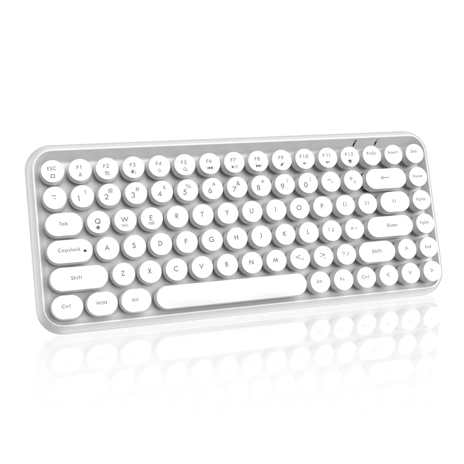 FELICON Wireless Bluetooth Keyboard, Mini Portable 84-Key Typewriter Retro Round Keycaps Keyboard,Compatible with Android, Win
