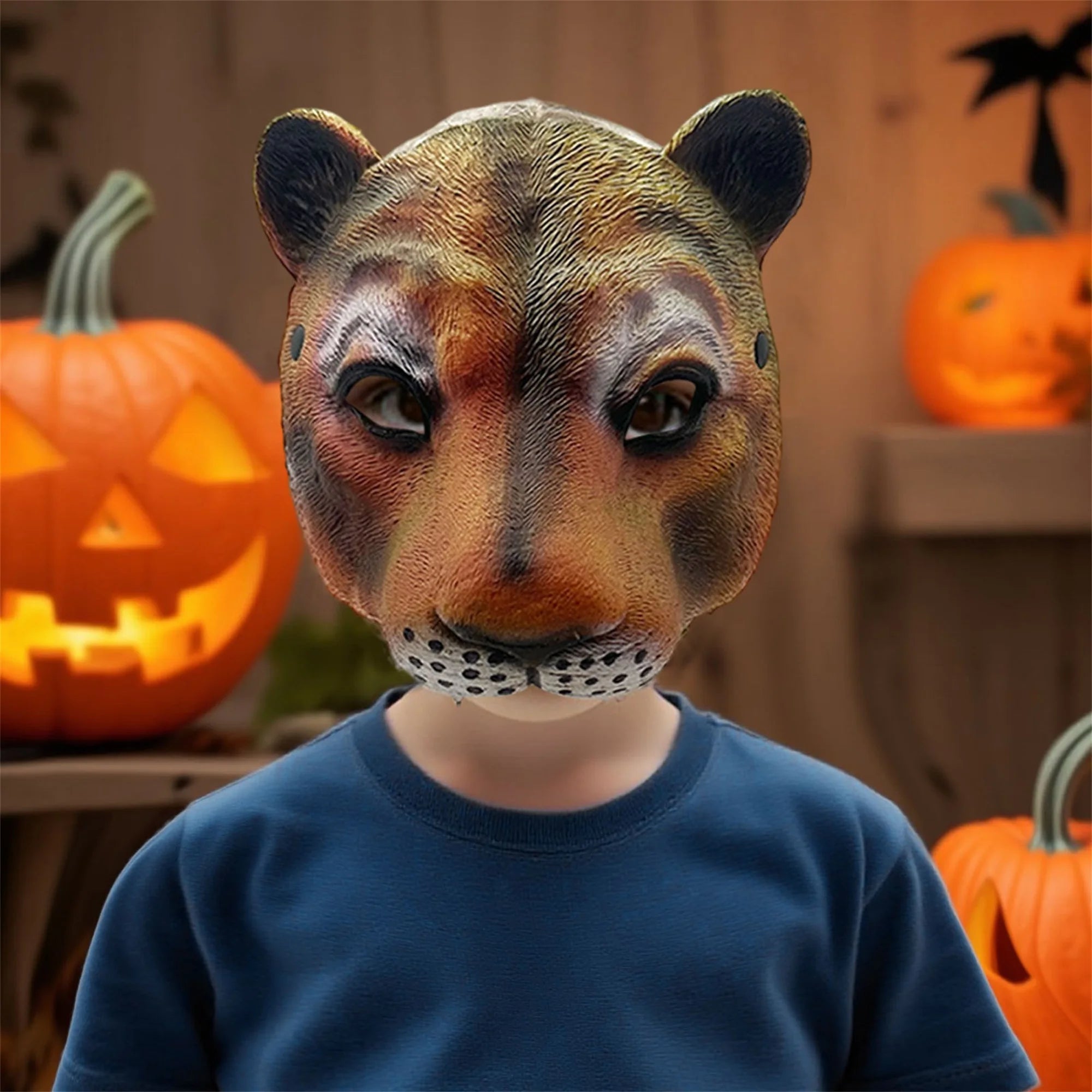 Funny Halloween Tiger Face Mask Cosplay Costume Full Head Latex Animal Mask for Party Dress Up and Favor