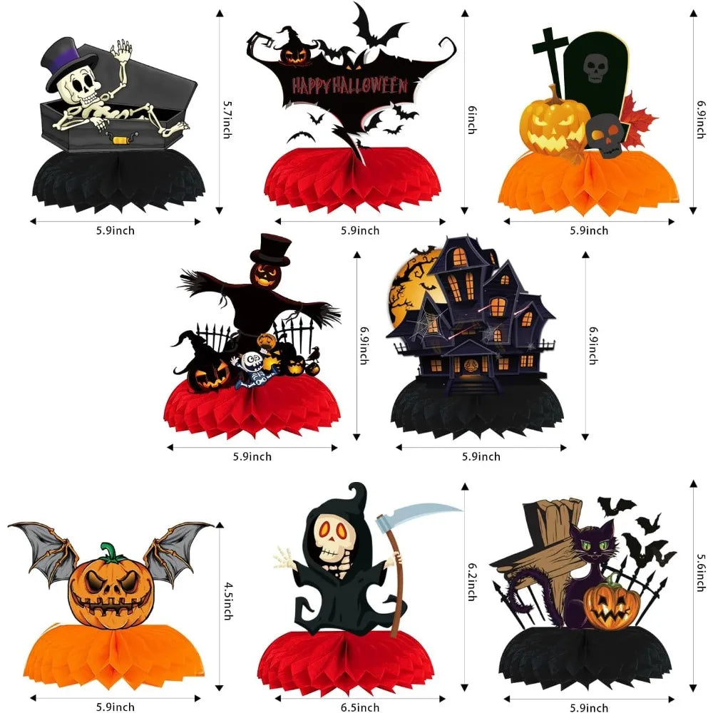 9pcs halloween honeycomb centerpieces for tables halloween 3d table decorations pumpkin/ghost/cat/skull for birthday party