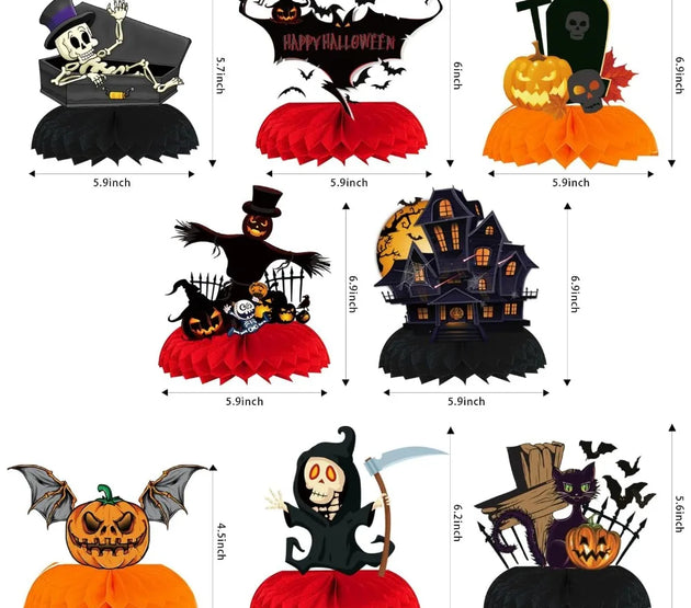 9pcs halloween honeycomb centerpieces for tables halloween 3d table decorations pumpkin/ghost/cat/skull for birthday party