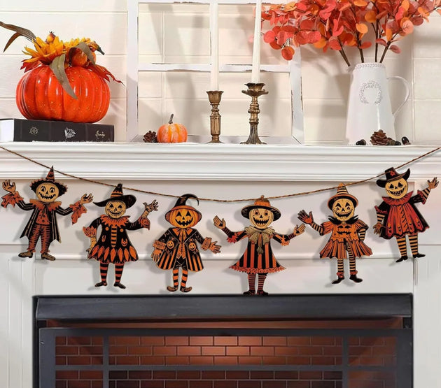 2d Halloween Wooden Hanging Ornaments Retro Pumpkin Ghost Horror Bunting Decoration Festival Spooky Atmosphere Props