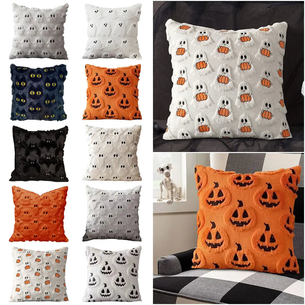 Halloween Ghost Pumpkin Pillowcase Washable Plush Faux Fur Pillowcase Ghost&Pumpkin Pillow Cover for Home Party Pumpkin Decor