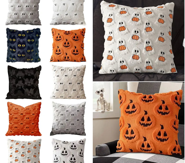 Halloween Ghost Pumpkin Pillowcase Washable Plush Faux Fur Pillowcase Ghost&Pumpkin Pillow Cover for Home Party Pumpkin Decor
